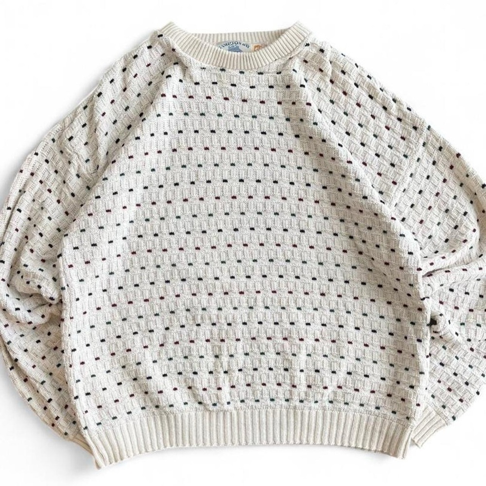 Vintage Hampton Bay Trading Company Knit Cream Burgundy Green Blue Sweater L